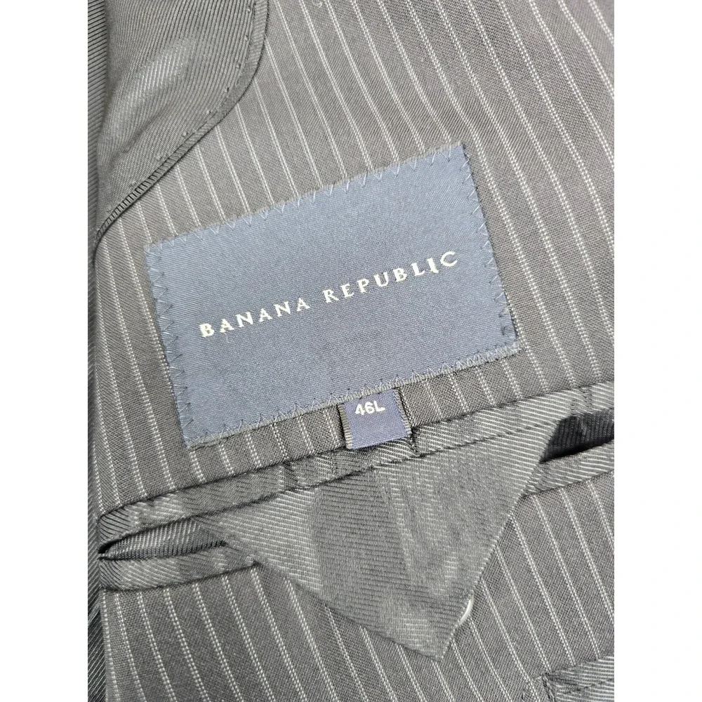 Banana Republic Wool Silk Blazer Mens 46L 46 Charcoal Gray Pinstripe Suit Jacket